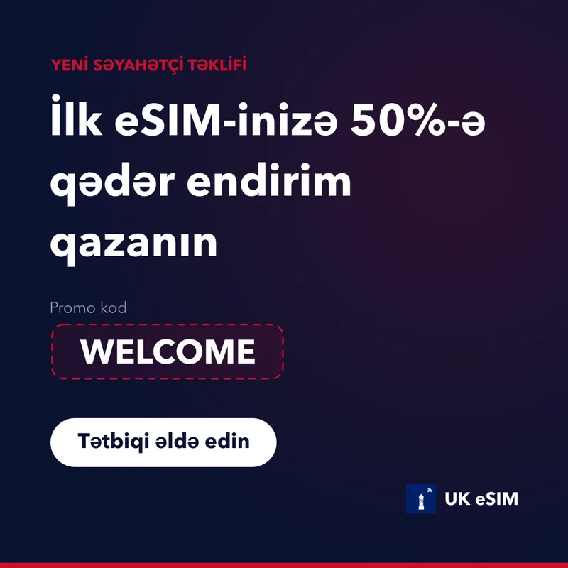 UK eSIM Promokodu — WELCOME, 15% Endirim