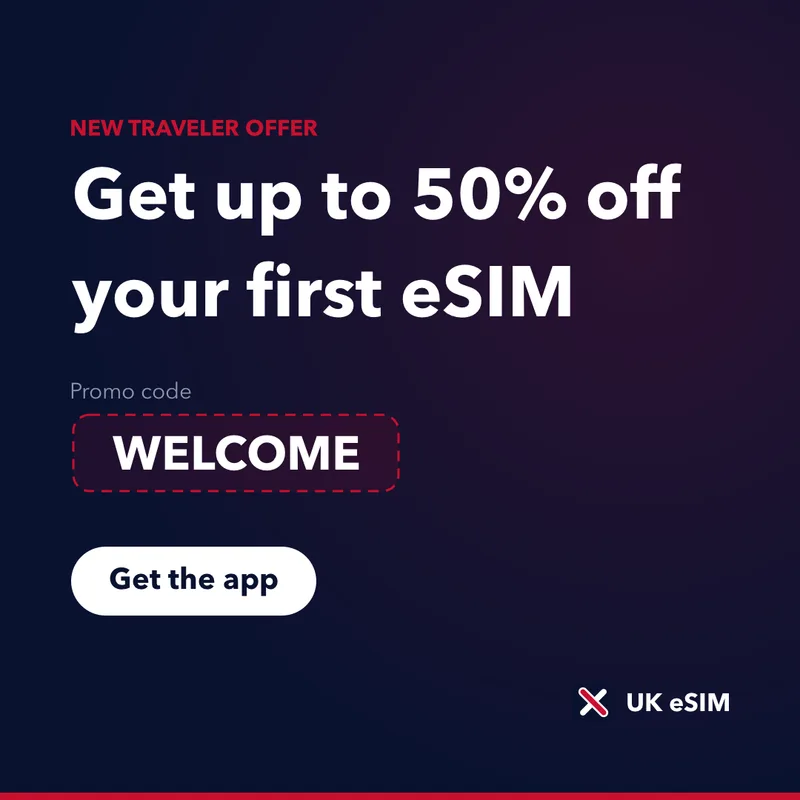UK eSIM Promo Code — WELCOME, Up to 50% Off