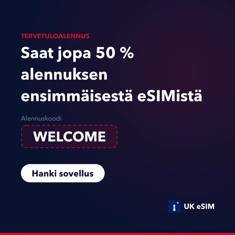 UK eSIM -kampanjakoodi WELCOME — 15% alennus