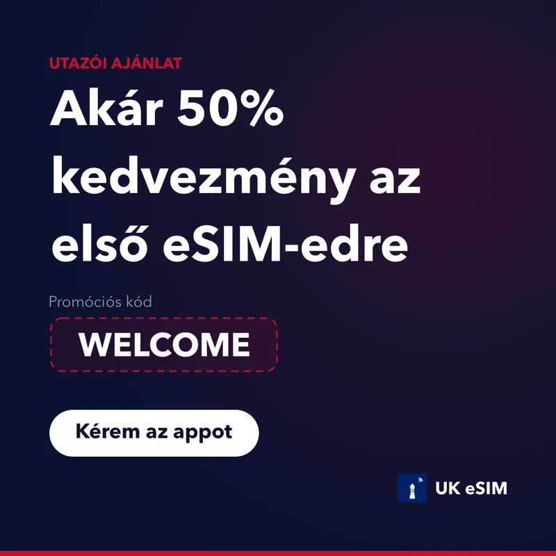 UK eSIM promóciós kód — WELCOME, 15% kedvezmény