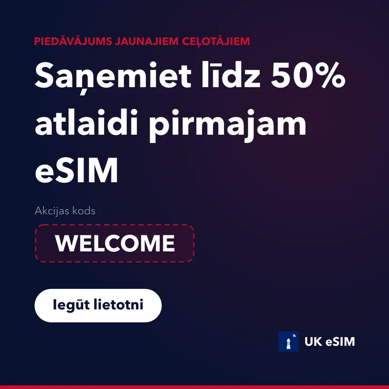 UK eSIM promo kods — WELCOME, 15% atlaide