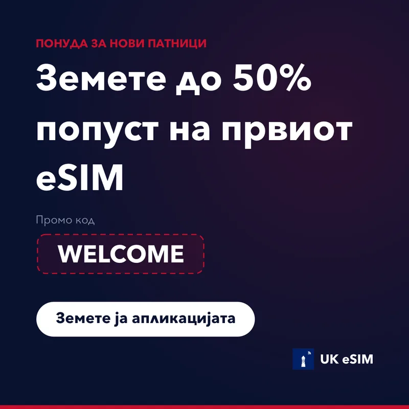 Промокод за UK eSIM — WELCOME, 15% попуст