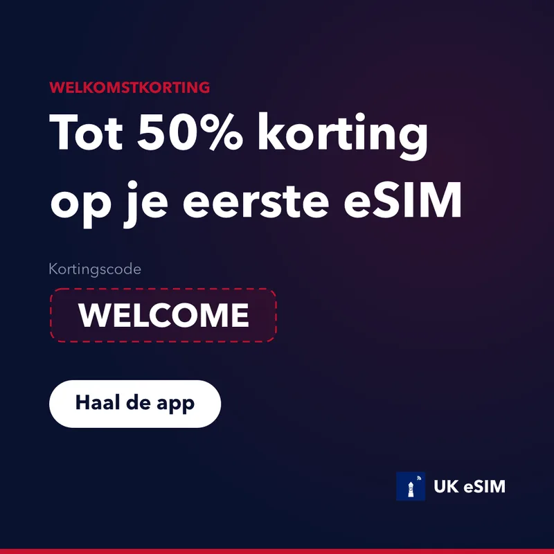 UK eSIM-promocode — WELCOME, 15% korting