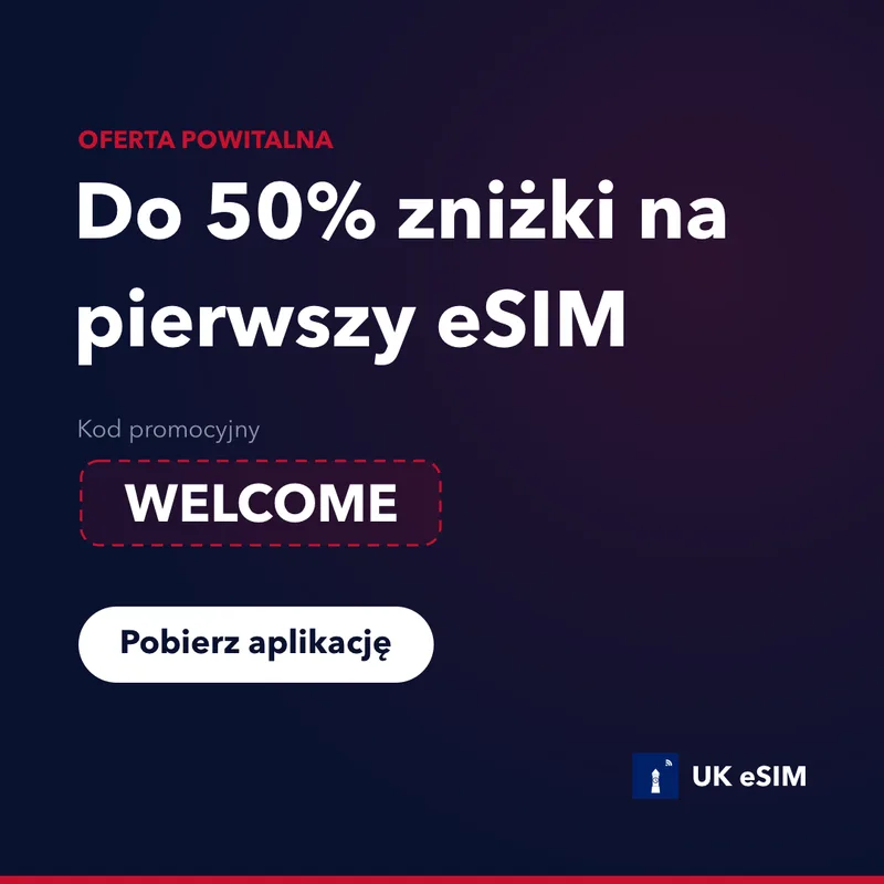 Kod promocyjny UK eSIM — WELCOME, 15% zniżki