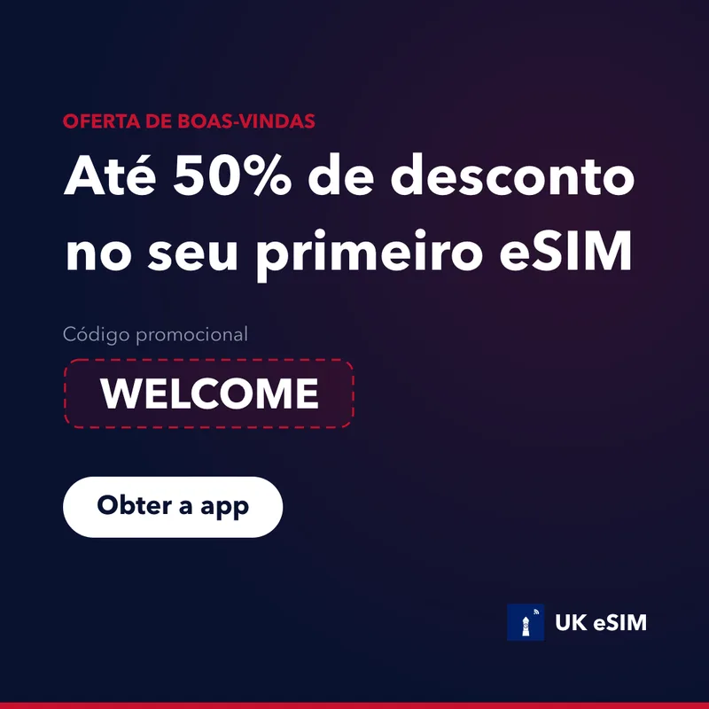 Código Promocional UK eSIM — WELCOME, 15% de Desconto