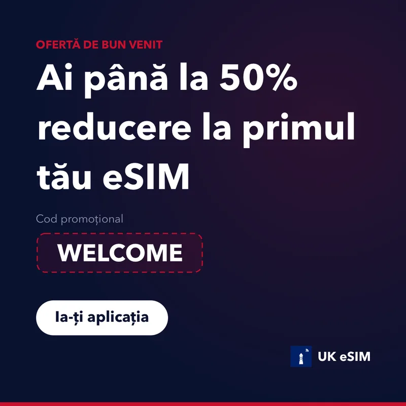 Cod promoțional UK eSIM — WELCOME, 15% reducere