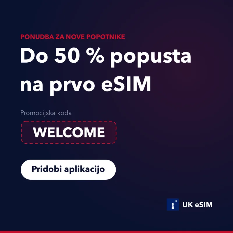 UK eSIM promocijska koda — WELCOME, 15% popusta