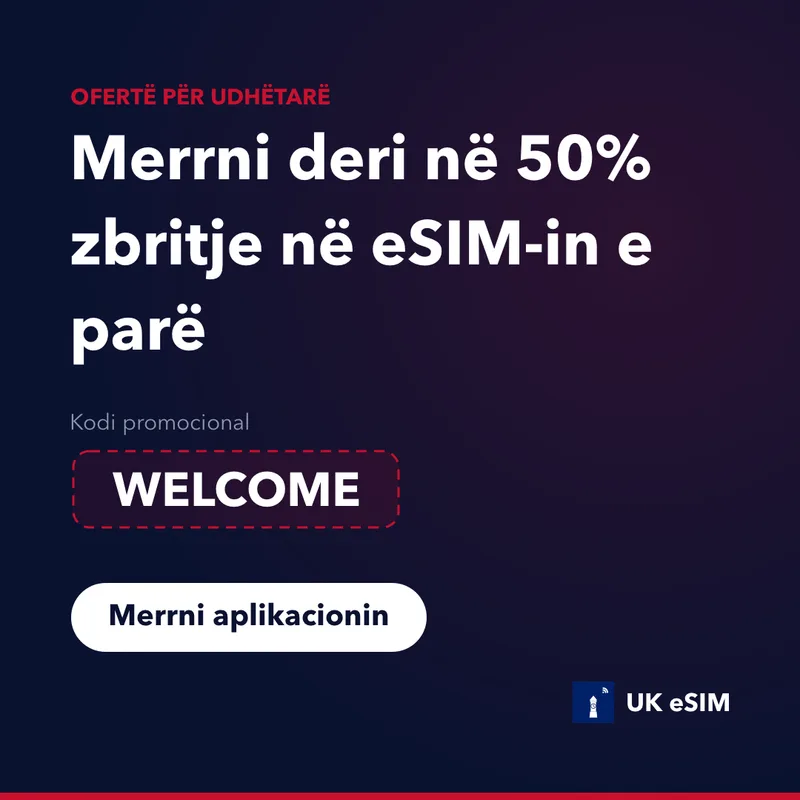 Kodi Promocional i UK eSIM — WELCOME, 15% Zbritje