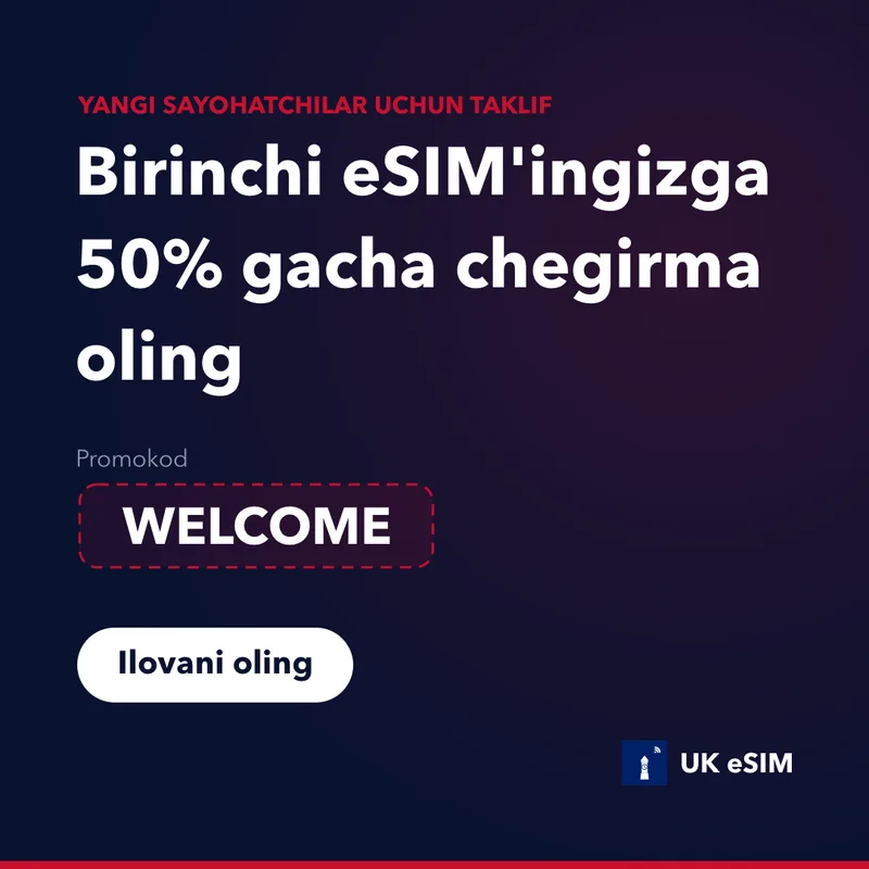 UK eSIM Promokodi — WELCOME, 15% Chegirma