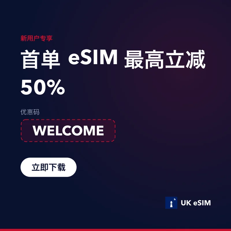 UK eSIM 优惠码 — WELCOME,立减 15%